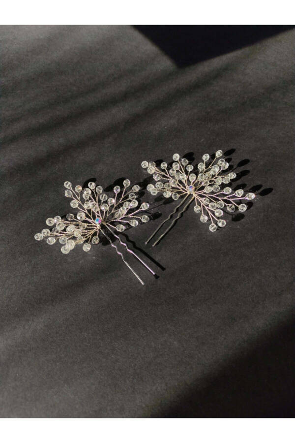 (G)şeffaf Boncuklu Taraklı Ikili Gelin Saç Tokası - 1