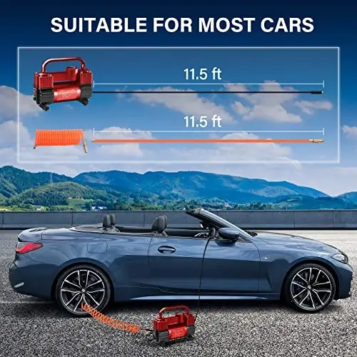 GSPSCN 6X Faster Inflation Tire Inflator Heavy Duty Double Cylinders with Portable Bag- Car Accessories, Metal 12V Air Compressor Pump 150PSI with Adapter for Car, Truck, SUV Tires, Dinghy, Air Bed - 5