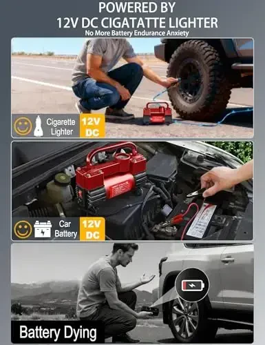 GSPSCN 6X Faster Inflation Tire Inflator Heavy Duty Double Cylinders with Portable Bag- Car Accessories，Metal 12V Air Compressor Pump 150PSI with Adapter for Car, Truck, SUV Tires, Dinghy, Air Bed - GSPSCN (1)