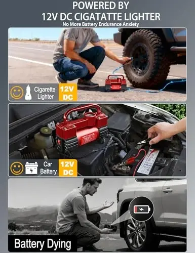 GSPSCN 6X Faster Inflation Tire Inflator Heavy Duty Double Cylinders with Portable Bag- Car Accessories，Metal 12V Air Compressor Pump 150PSI with Adapter for Car, Truck, SUV Tires, Dinghy, Air Bed - 2