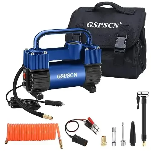 GSPSCN 6X Faster Inflation Tire Inflator Heavy Duty Double Cylinders with Portable Bag- Car Accessories，Metal 12V Air Compressor Pump 150PSI with Adapter for Car, Truck, SUV Tires, Dinghy, Air Bed - 4