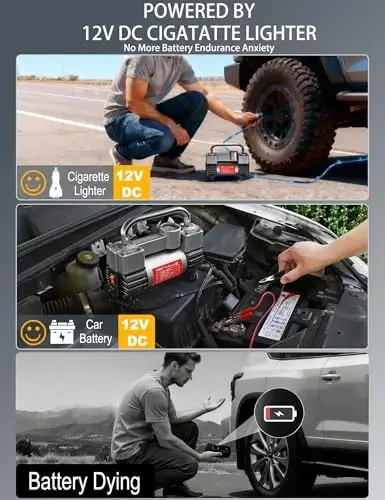 GSPSCN 6X Faster Inflation Tire Inflator Heavy Duty Double Cylinders with Portable Bag- Car Accessories，Metal 12V Air Compressor Pump 150PSI with Adapter for Car, Truck, SUV Tires, Dinghy, Air Bed - 2