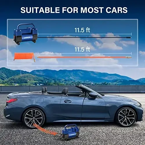 GSPSCN 6X Tezroq Shinalarni Shishirish Og'ir Yukga Bardoshli Ikki Silindrli Portativ Sumkali- Avtomobil Aksessuarlari, Metall 12V Havo Kompressor Nasosi 150PSI Avtomobil, Yuk mashinasi, SUV Shinalari, Qayiq, Havo Yotog'i uchun Adapter bilan - 5