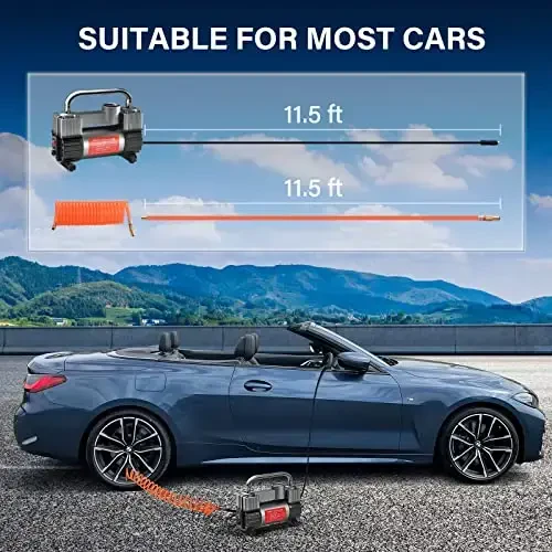 GSPSCN 6X Tezroq Shinalarni Shishiruvchi Og'ir Yuk Ikki Silindrli Portativ Sumkali - Avtomobil Aksessuarlari, Metall 12V Havo Kompressor Nasosi 150PSI Avtomobil, Yuk mashinalari, SUV Shinalari, Qayiq, Havo Yotog'i uchun Adapter bilan - 5