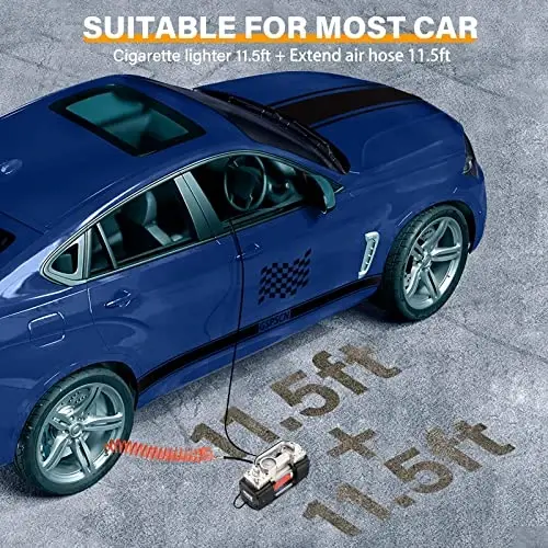 GSPSCN Silver Dual Cylinder 12V Air Compressor Pump for Car, Heavy Duty Portable Tire Inflator 150PSI with LED Work Lights for Auto,Truck,SUV, RV,Balls etc - 3