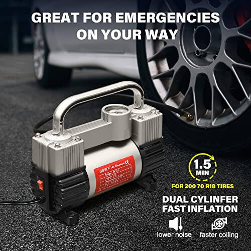 GSPSCN Kumush Shinalar Nasosi Og'ir Yuk Ko'taruvchi Ikkita Silindrli Portativ Sumka bilan - Avtomobil Aksessuarlari, Metall 12V Havo Kompressor Nasosi 150PSI Avtomobil, Yuk Mashinasi, SUV Shinalari, Dinghy, Havo To'shagi va boshqalar uchun Adapter bilan. - 6