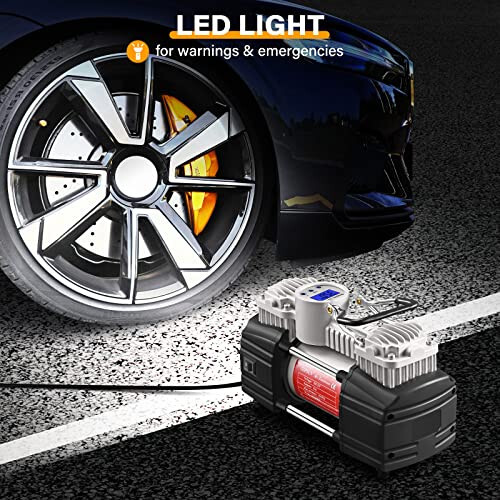 GSPSCN Portativ Havo Kompressori Shinani Shishirgich Raqamli O'lchagichli, Og'ir Yuk Ko'taruvchi Ikki Silindrli 12V Shinalar Nasosi 150 PSI Shinalarni Ta'mirlash To'plami va Avtomobil, SUV, Yo'ltanlamas, Yuk Mashinasi, Velosiped uchun Asoslar Qutisi bilan - 6