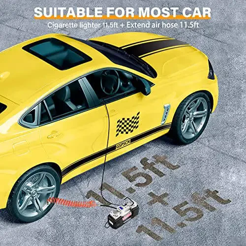 GSPSCN Portativ Havo Kompressori Shinani Shishirgich Raqamli O'lchagichli, Og'ir Yuk Ko'taruvchi Ikki Silindrli 12V Shinalar Nasosi 150 PSI Shinalarni Ta'mirlash To'plami va Avtomobil, SUV, Yo'ltanlamas, Yuk Mashinasi, Velosiped uchun Asoslar Qutisi bilan - 3