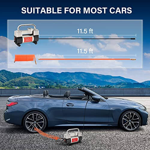 GSPSCN Silver Tire Inflator Heavy Duty Double Cylinders with Portable Bag- Car Accessories，Metal 12V Air Compressor Pump 150PSI with Adapter for Car, Truck, SUV Tires, Dinghy, Air Bed etc - 2