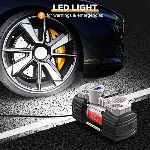 GSPSCN Portable Air Compressor Pump Tire Inflator with Digital Gauge, Heavy Duty Double Cylinder 12V Tire Pump 150 PSI with Tire Repair Kit and Toolbox for Auto,SUV,Off-Road,Truck,Bike - 6