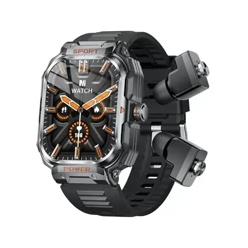 GT55 Military Smart Watch with Earbuds Rugged Tactical Smartwatch with TWS Headset Bluetooth Call Outdoor Sports Fitness Activity Tracker Health Monitor Music Watch for iPhone Android (Black) - 1