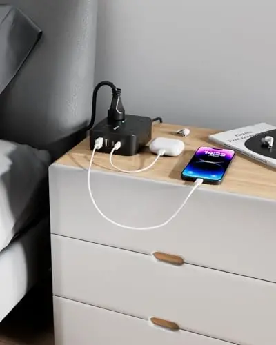 Power Strip Surge Protector 15FT, Flat Plug, Wall Mount, Desk Accessories | 8 Wide Outlets with 4 USB Ports (2 USB C), Extension Cord with Multiple Outlets, Office Supplies - 3