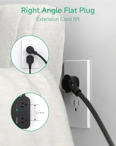 Power Strip Surge Protector 15FT, Flat Plug, Wall Mount, Desk Accessories | 8 Wide Outlets with 4 USB Ports (2 USB C), Extension Cord with Multiple Outlets, Office Supplies - 6
