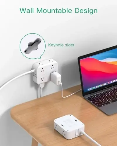 Power Strip Surge Protector - Flat Plug, 8 Wide Outlets with 4 USB Ports (1 USB C), 5FT Heavy Duty Extension Cord with Multiple Outlets, Wall Mount, Charging Station Overload Protection for Home Dorm - 5
