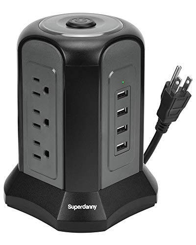 Power Strip Tower Surge Protector, SUPERDANNY Desktop Charging Station, 10 Ft Extension Cord, 9 Outlets, 4 USB Ports, 1080 Joules, 3-Prong, Grounded, Multiple Protections for Home, Office, Black - 13