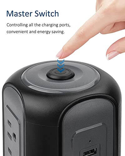 Power Strip Tower Surge Protector, SUPERDANNY Desktop Charging Station, 10 Ft Extension Cord, 9 Outlets, 4 USB Ports, 1080 Joules, 3-Prong, Grounded, Multiple Protections for Home, Office, Black - 16