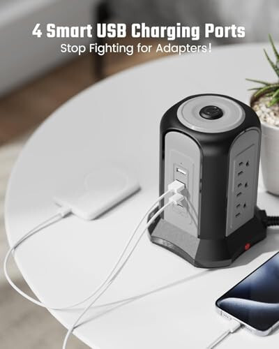 Power Strip Tower Surge Protector, SUPERDANNY Desktop Charging Station, 10 Ft Extension Cord, 9 Outlets, 4 USB Ports, 1080 Joules, 3-Prong, Grounded, Multiple Protections for Home, Office, Black - 3