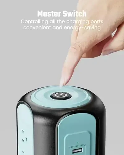 Power Strip Tower Surge Protector, SUPERDANNY Desktop Charging Station, 10 Ft Extension Cord, 9 Outlets, 4 USB Ports, 1080 Joules, 3-Prong, Grounded, Multiple Protections for Home, Office, Blue - 5