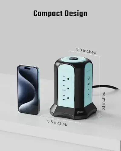 Power Strip Tower Surge Protector, SUPERDANNY Desktop Charging Station, 10 Ft Extension Cord, 9 Outlets, 4 USB Ports, 1080 Joules, 3-Prong, Grounded, Multiple Protections for Home, Office, Blue - 6