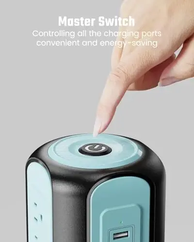 Power Strip Tower Surge Protector, SUPERDANNY Desktop Charging Station, 10 Ft Extension Cord, 9 Outlets, 4 USB Ports, 1080 Joules, 3-Prong, Grounded, Multiple Protections for Home, Office, Blue - 5