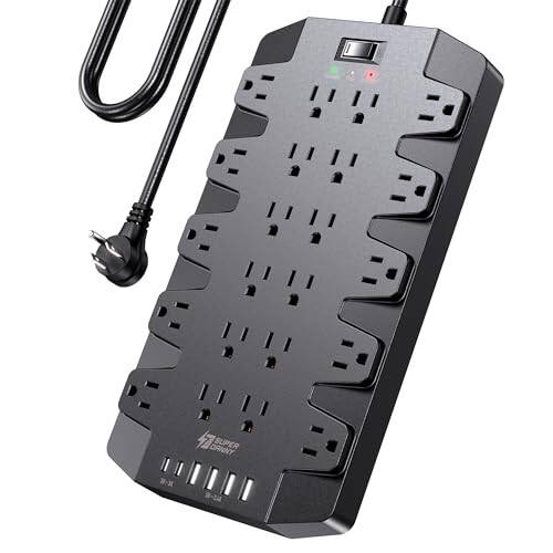 Power Strip, SUPERDANNY Surge Protector with 22 AC Outlets, 2 USB-C and 4 USB Ports, 1875W/15A, 2100J, 6.5Ft Extension Cord Surge Protector Power Strip with Wall Mount Holes for Home, Office, Dorm - 1