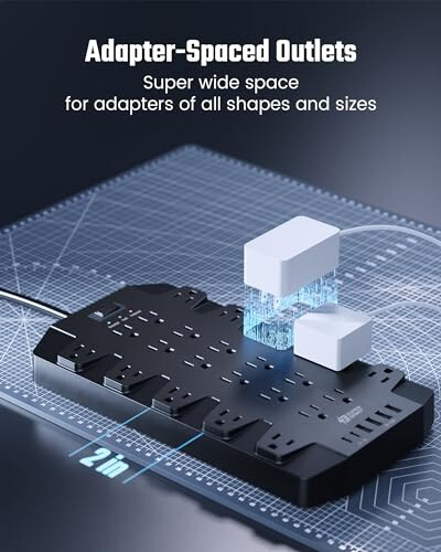 Power Strip, SUPERDANNY Surge Protector with 22 AC Outlets, 2 USB-C and 4 USB Ports, 1875W/15A, 2100J, 6.5Ft Extension Cord Surge Protector Power Strip with Wall Mount Holes for Home, Office, Dorm - 3