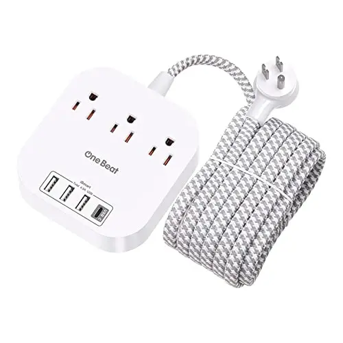 Power Strip - 10ft Long Extension Cord with USB C Ports, 3 Outlets 4 USB Desktop Charging Station, Flat Plug Power Strip Non Surge Protector for Cruise Ship, Travel Essetials, ETL Listed - 1