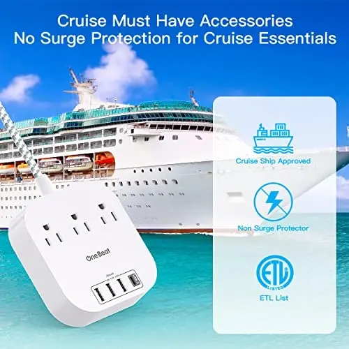 Power Strip - 10ft Long Extension Cord with USB C Ports, 3 Outlets 4 USB Desktop Charging Station, Flat Plug Power Strip Non Surge Protector for Cruise Ship, Travel Essetials, ETL Listed - 3