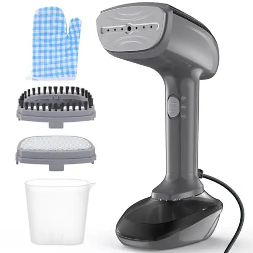 Powerful Handheld Fabric Steamer - 1800W with Fast Ceramic Heat-Up Plate, 2-in-1 Ironing & Wrinkle Remover, Steam Nozzle, Lint Brush - Gray, for US 120V Only - 1