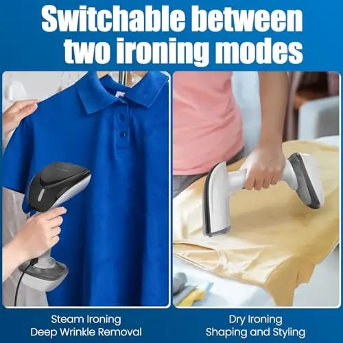 Powerful Handheld Fabric Steamer - 1800W with Fast Ceramic Heat-Up Plate, 2-in-1 Ironing & Wrinkle Remover, Steam Nozzle, Lint Brush - White, for US 120V Only - 5