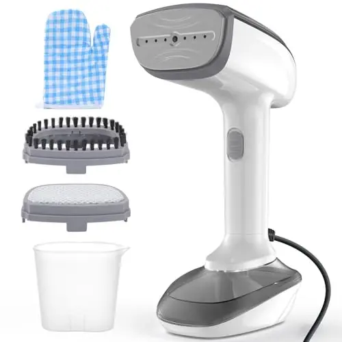 Powerful Handheld Fabric Steamer - 1800W with Fast Ceramic Heat-Up Plate, 2-in-1 Ironing & Wrinkle Remover, Steam Nozzle, Lint Brush - White, for US 120V Only - 1