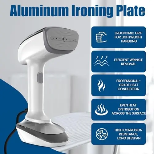 Powerful Handheld Fabric Steamer - 1800W with Fast Ceramic Heat-Up Plate, 2-in-1 Ironing & Wrinkle Remover, Steam Nozzle, Lint Brush - White, for US 120V Only - 6