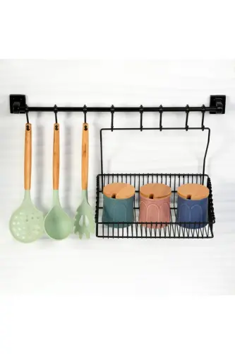 Güçlü Yapıştırma 8 Li Askı Rayı (55 CM) 20x30 Ferforje Sepet - h32+sr30 - HAGEN (1)