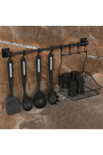 Güçlü Yapıştırma 8 Li Askı Rayı (55 CM) 20x30 Ferforje Sepet - h32+sr30 - 4