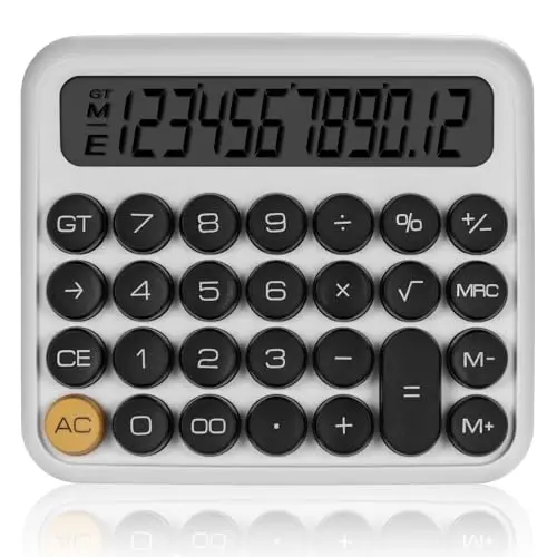 GUDTEKE Mechanical Switch Desktop Calculator - 12 Digit Large LCD Display, Big Button, Automatic Sleep, Battery Operated - 1