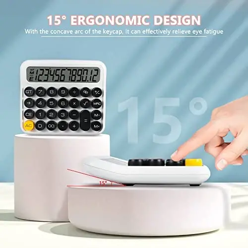 GUDTEKE Mechanical Switch Desktop Calculator - 12 Digit Large LCD Display, Big Button, Automatic Sleep, Battery Operated - 6