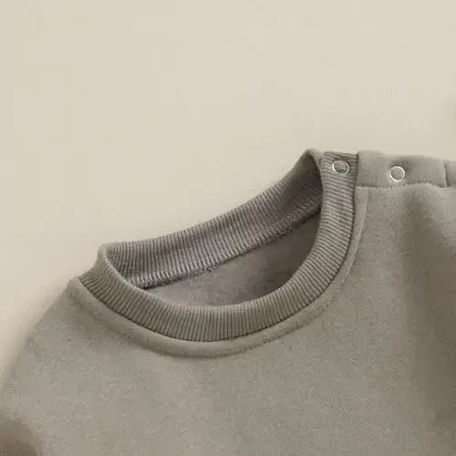 Gueuusu Newborn Warm Sweatshirt Romper Baby Boy Girl Solid Crewneck Long Sleeve Fleece Sweater Bodysuit Thick Winter Clothes - 3
