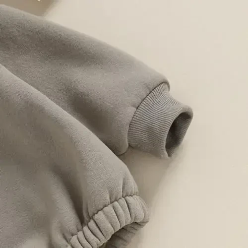 Gueuusu Newborn Warm Sweatshirt Romper Baby Boy Girl Solid Crewneck Long Sleeve Fleece Sweater Bodysuit Thick Winter Clothes - 5