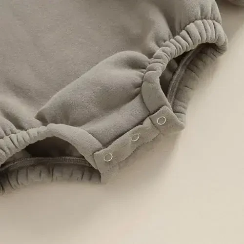Gueuusu Newborn Warm Sweatshirt Romper Baby Boy Girl Solid Crewneck Long Sleeve Fleece Sweater Bodysuit Thick Winter Clothes - 6