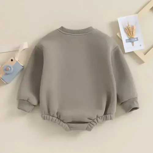Gueuusu Newborn Warm Sweatshirt Romper Baby Boy Girl Solid Crewneck Long Sleeve Fleece Sweater Bodysuit Thick Winter Clothes - 7