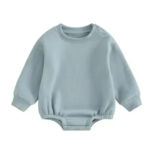 Gueuusu Newborn Warm Sweatshirt Romper Baby Boy Girl Solid Crewneck Long Sleeve Fleece Sweater Bodysuit Thick Winter Clothes - MODAZONE