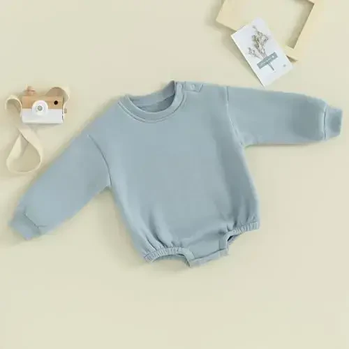 Gueuusu Newborn Warm Sweatshirt Romper Baby Boy Girl Solid Crewneck Long Sleeve Fleece Sweater Bodysuit Thick Winter Clothes - MODAZONE (1)