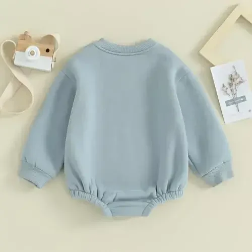 Gueuusu Newborn Warm Sweatshirt Romper Baby Boy Girl Solid Crewneck Long Sleeve Fleece Sweater Bodysuit Thick Winter Clothes - 3