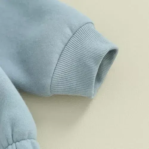 Gueuusu Newborn Warm Sweatshirt Romper Baby Boy Girl Solid Crewneck Long Sleeve Fleece Sweater Bodysuit Thick Winter Clothes - 6