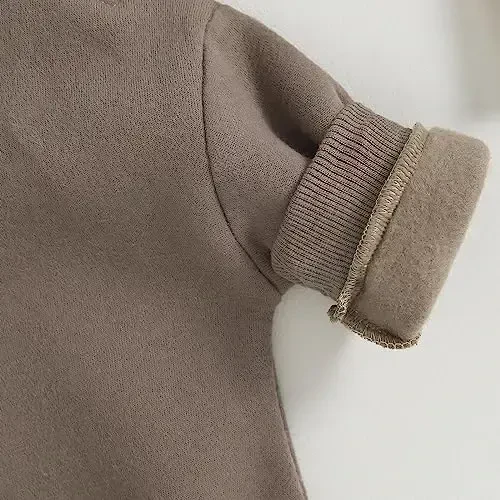 Gueuusu Newborn Warm Sweatshirt Romper Baby Boy Girl Solid Crewneck Long Sleeve Fleece Sweater Bodysuit Thick Winter Clothes - 5