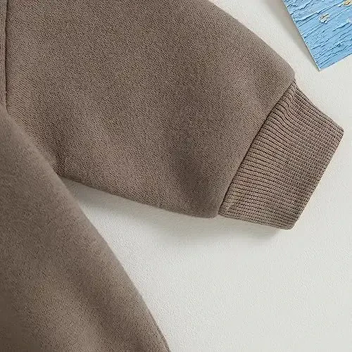 Gueuusu Newborn Warm Sweatshirt Romper Baby Boy Girl Solid Crewneck Long Sleeve Fleece Sweater Bodysuit Thick Winter Clothes - 6