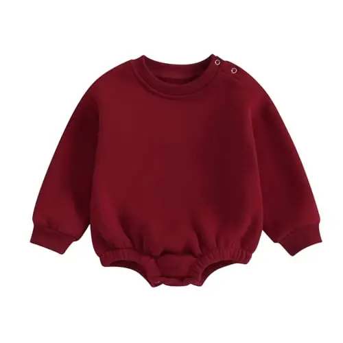 Gueuusu Newborn Warm Sweatshirt Romper Baby Boy Girl Solid Crewneck Long Sleeve Fleece Sweater Bodysuit Thick Winter Clothes - GUEUUSU