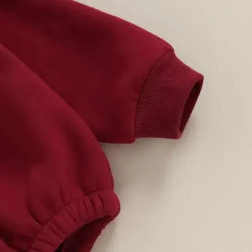 Gueuusu Newborn Warm Sweatshirt Romper Baby Boy Girl Solid Crewneck Long Sleeve Fleece Sweater Bodysuit Thick Winter Clothes - 6