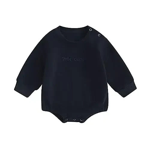 Gueuusu Newborn Warm Sweatshirt Romper Baby Boy Girl Solid Crewneck Long Sleeve Fleece Sweater Bodysuit Thick Winter Clothes - MODAZONE