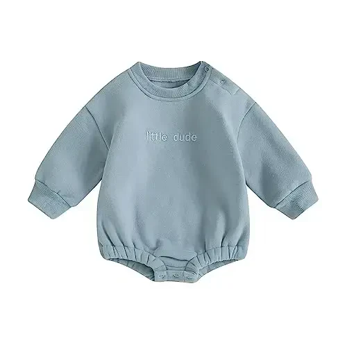 Gueuusu Newborn Warm Sweatshirt Romper Baby Boy Girl Solid Crewneck Long Sleeve Fleece Sweater Bodysuit Thick Winter Clothes - MODAZONE